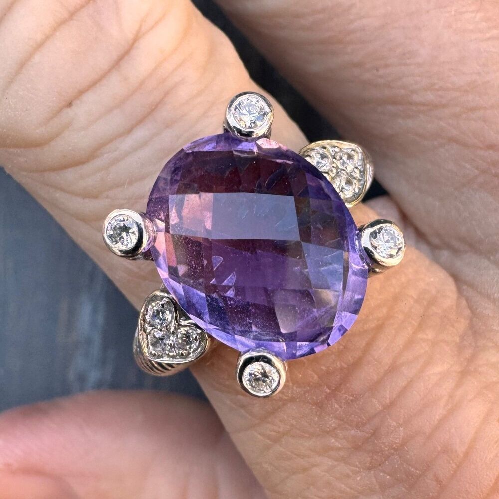 JUDITH RIPKA Sterling Silver Amethyst Ring w Hearts & CZ Size 8 - 925 Vintage